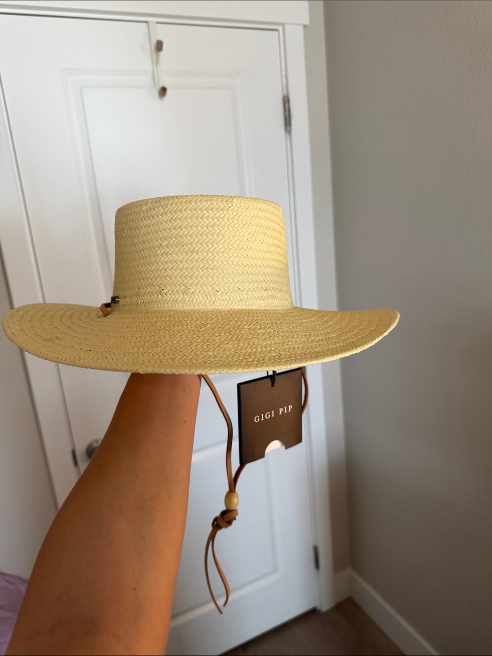 GIGI PIP Natural Straw Sun Hat with Leather Chin Tie